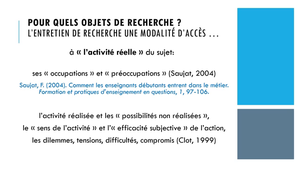 Types d'entretiens et objets de recherche