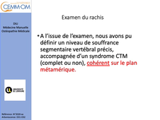 DIU de Médecine Manuelle et Ostéopathie en Médecine Générale - Examen du rachis