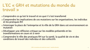 Présentation de l'EC GRH et mutations du monde du travail
