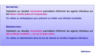 DFGSM3 / DFASM2 - MED0501 / Santé publique - Prévention des infections associées aux soins : définitions et règles d'utilisation des antiseptiques - Définitions