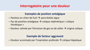 DFGSM2 - MED0308 - Sémiologie clinique de l'examen de l'abdomen - Interrogatoire : la douleur